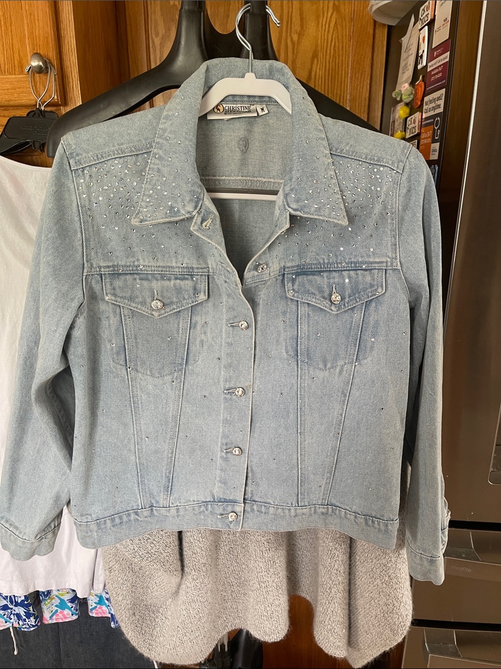 Christine Alexander Blue Denim Jacket with Rhinestone Accents Size M